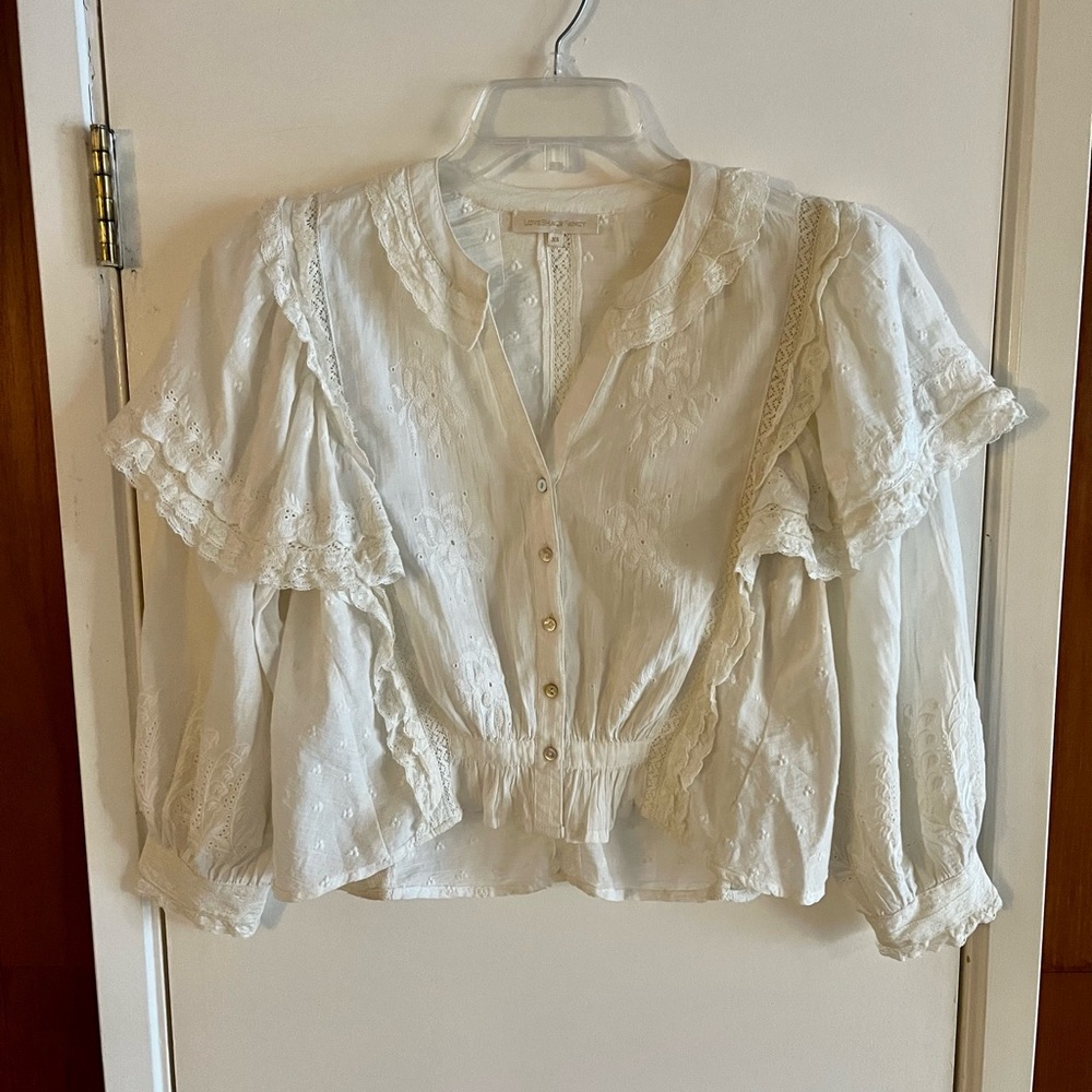 Loveshackfancy Embroidered Victorian Peasant Blou… - image 1